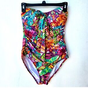 Ralph Lauren One Piece Bandeau Tie Style Swimsuit Floral/Tropical Womens Size 12